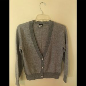 J Crew gray wool cardigan with bejeweled buttons